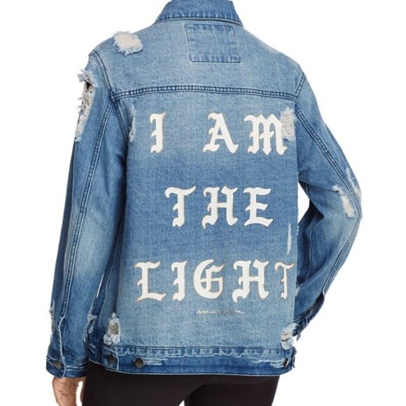 Spiritual Gangster I Am The Light Distressed Denim Jacket Size Small - Picture 1 of 16